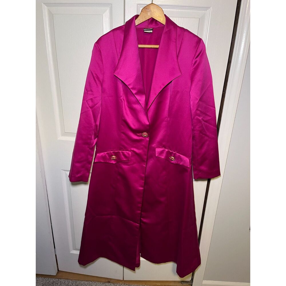 Vintage E Style Premier Hot Pink Satin Duster Jacket Womens Size 10